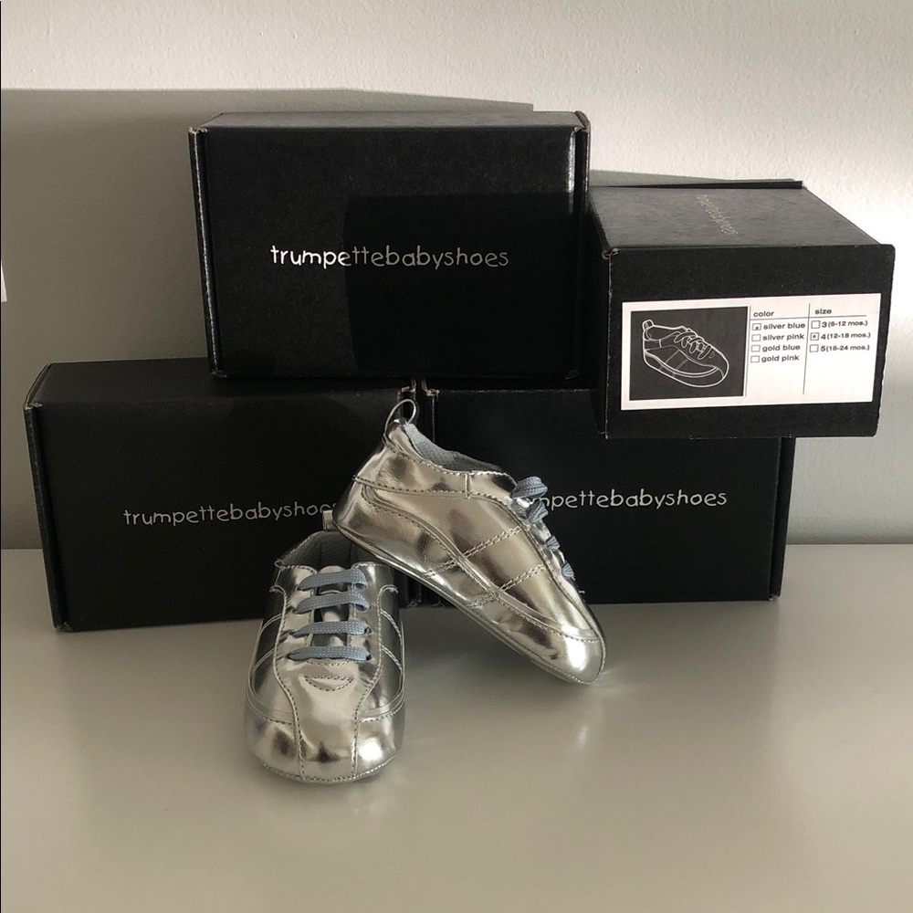 Trumpette Shimmering Silver Baby Sneakers